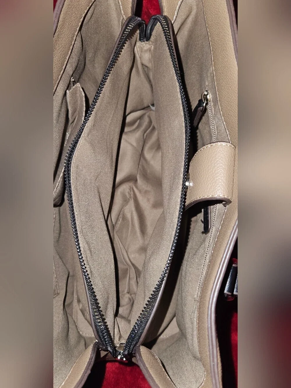 Andrienne Vittadini Timeless Treasures Collection Taupe & Black Satchel Handbag